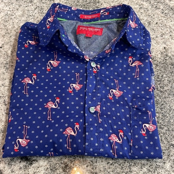 Men’s button down Tee - Christmas flamingos ! - Picture 1 of 4